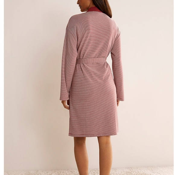 Eco-friendly burgundy and ecru stripes double-faced robe NWT - Picture 2 of 11